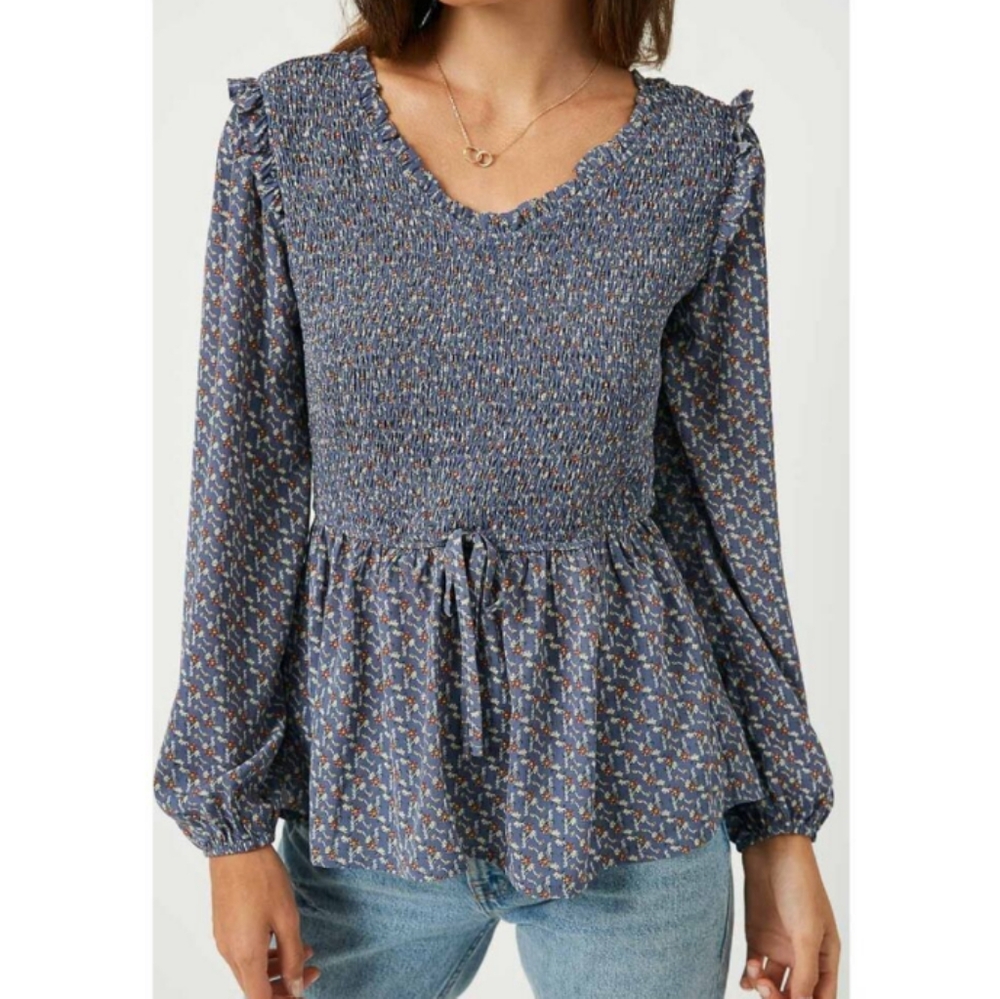 Hayden Gray Smocked Peplum Blouse